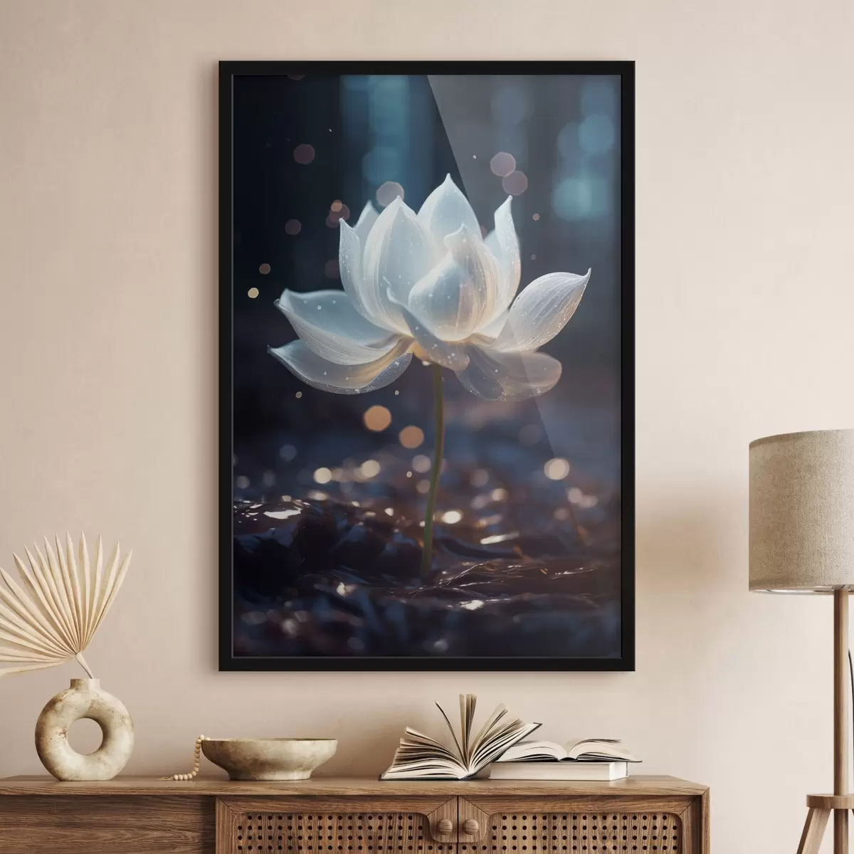 Poster Verse lotus: bloemcompositie op donkere achtergrond f45530