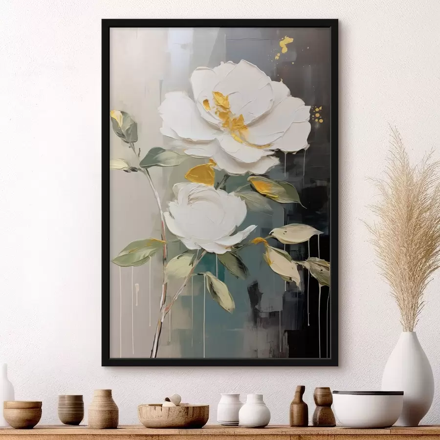 Fotobehang Volumineuze bloemen: decoratief motief in lichte en donkere tinten f45531