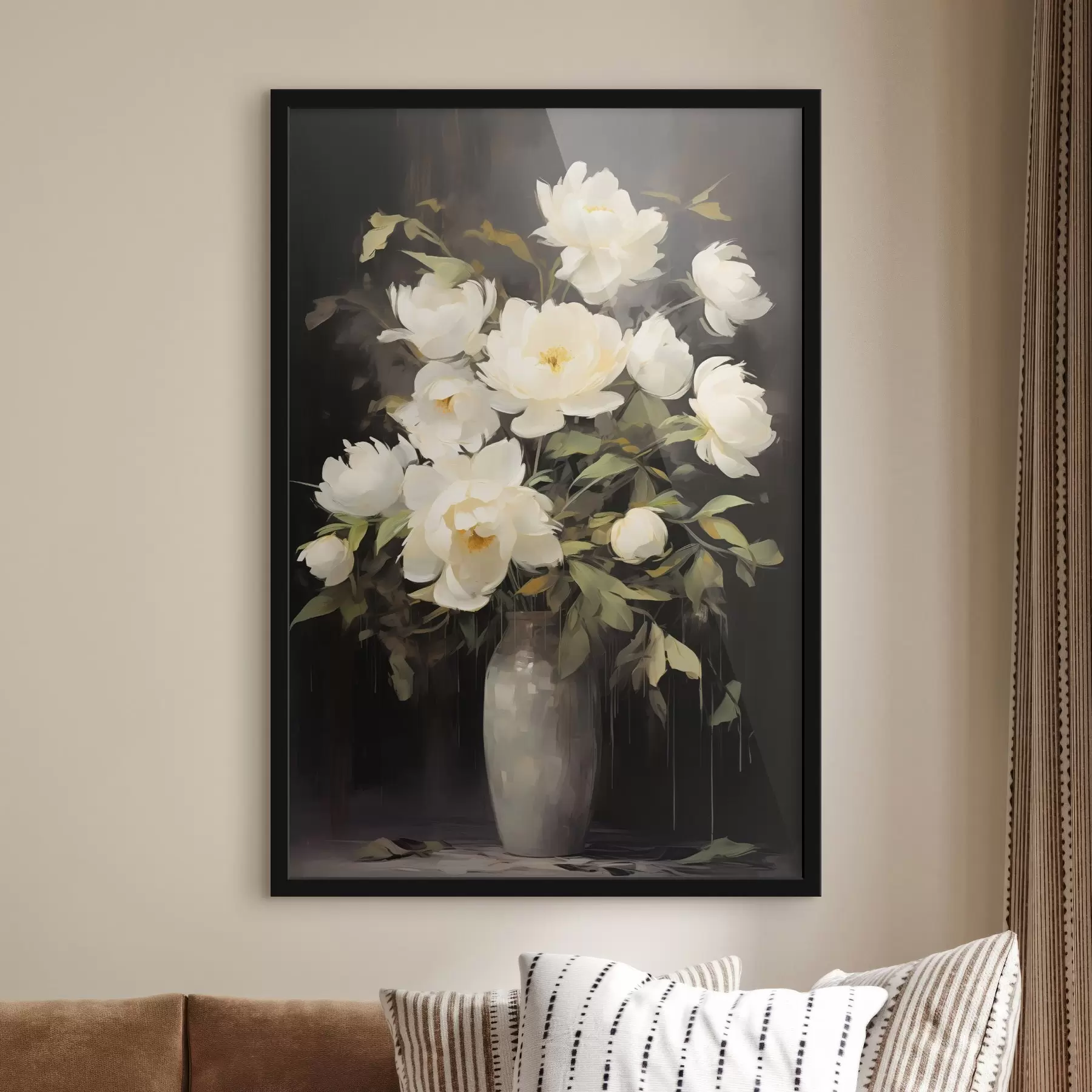 Fotobehang Delicate pioenrozen in een vaas: bloemencompositie in de stijl van een schilderij f45532