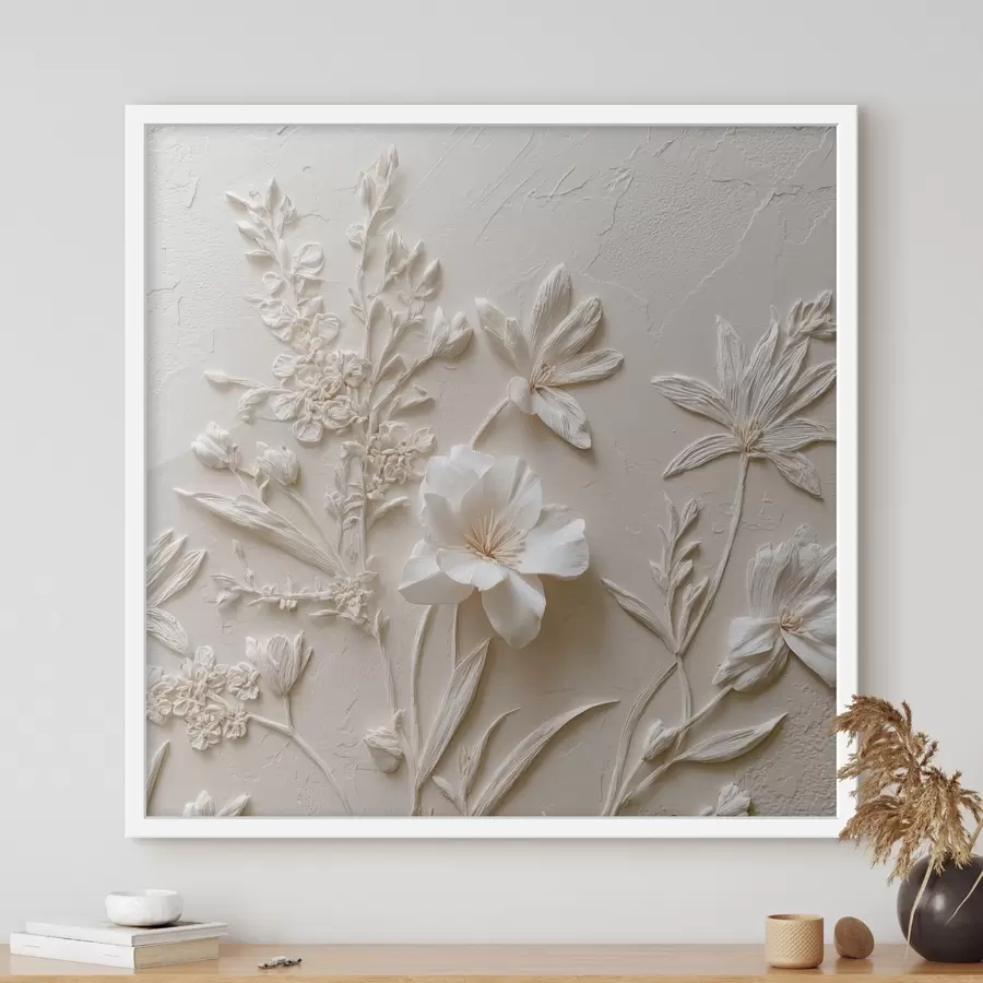 Papier peint photo Motif floral : style bas-relief avec des plantes sur un fond clair f45536
