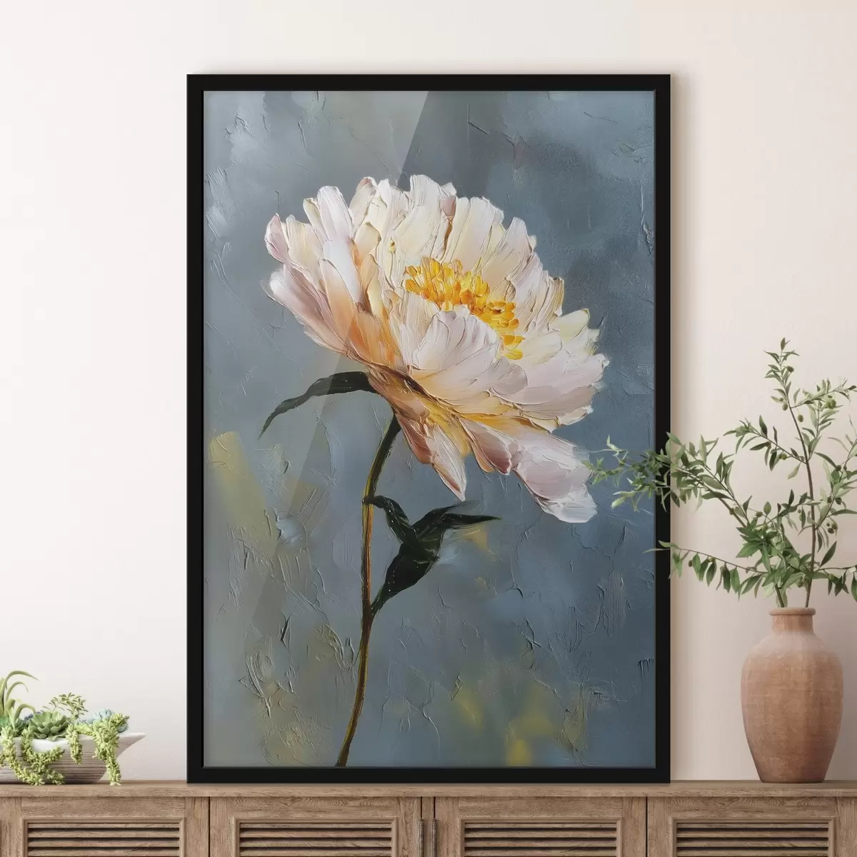 Affiche Fleur abstraite : composition dans les tons bleus et gris f45542