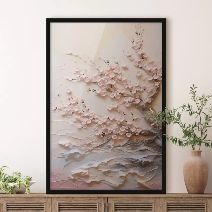 Fotobehang Reliëfcompositie van sakura in pasteltinten f45544
