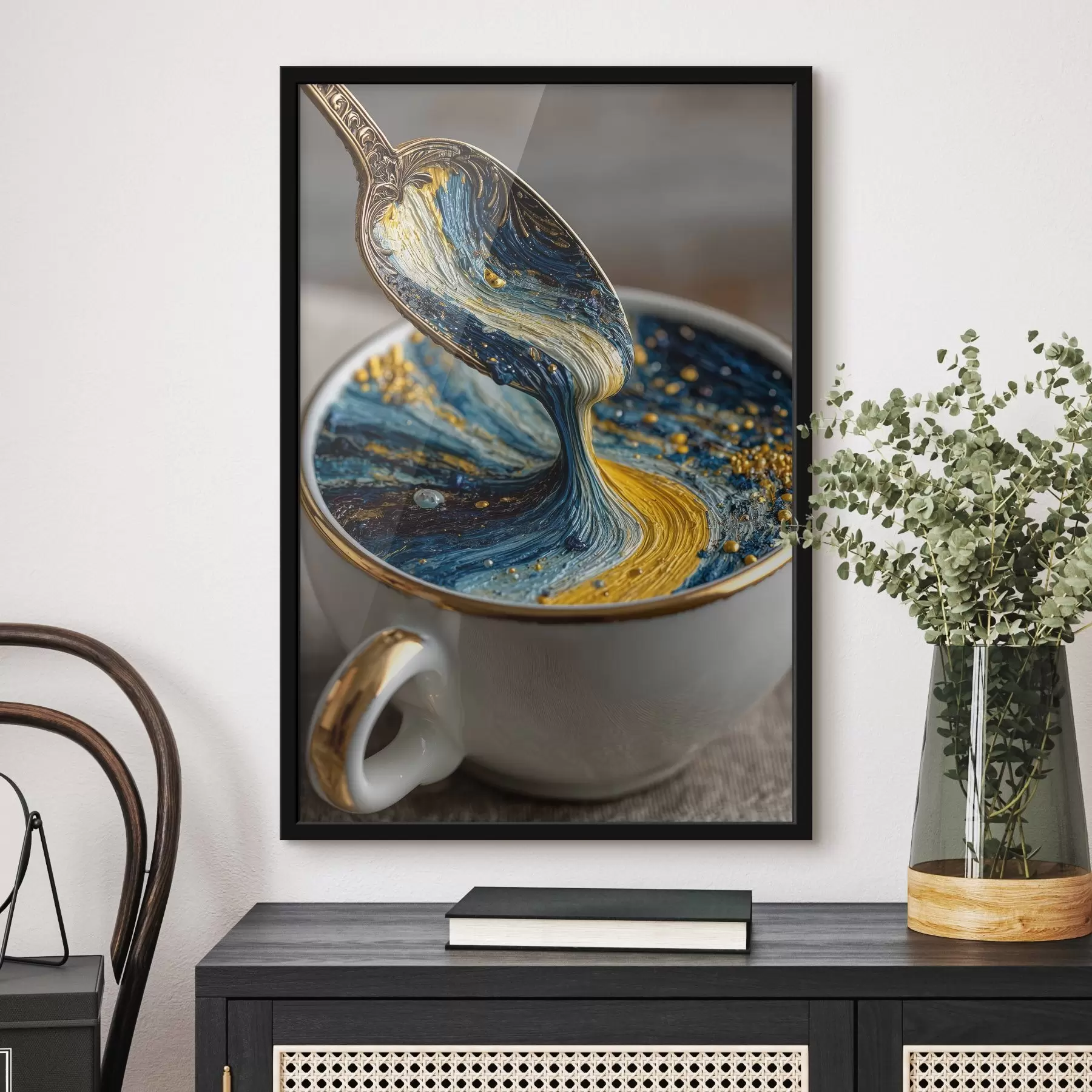 Papier peint photo Composition abstraite : couleurs mélangées dans une tasse dans le style de Van Gogh f45545