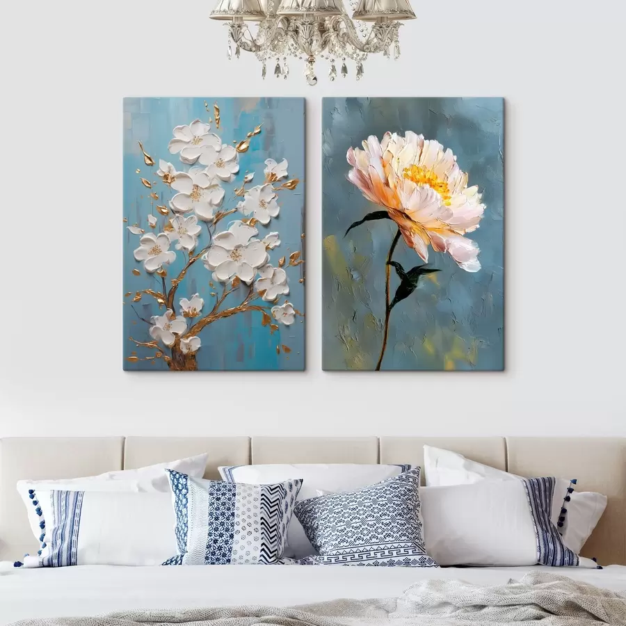  Peintures Branche fleurie et pivoine : composition en relief m00637