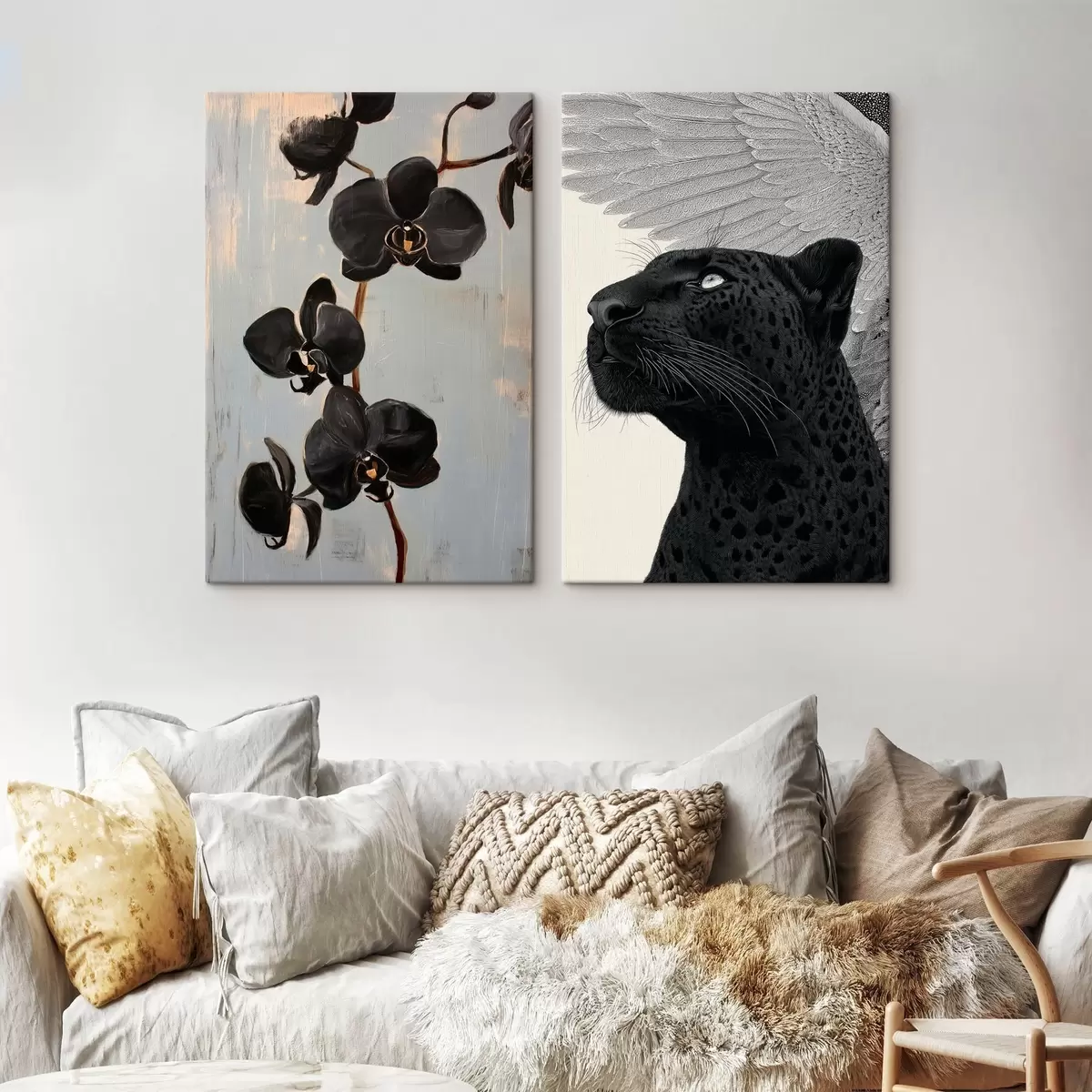  Peintures Orchidées sombres et bête ailée : composition artistique m00640