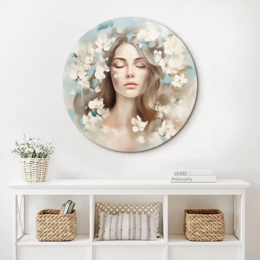  Peintures Portrait abstrait d'une femme avec des fleurs en forme de coups de pinceau r45450