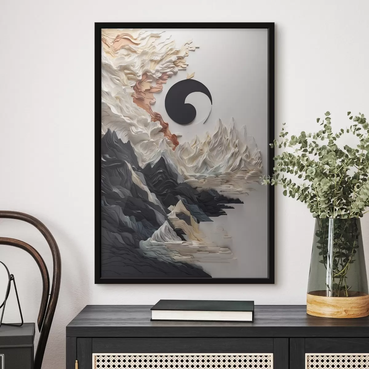 Affiche Paysage abstrait avec des montagnes dans un style papier f45482