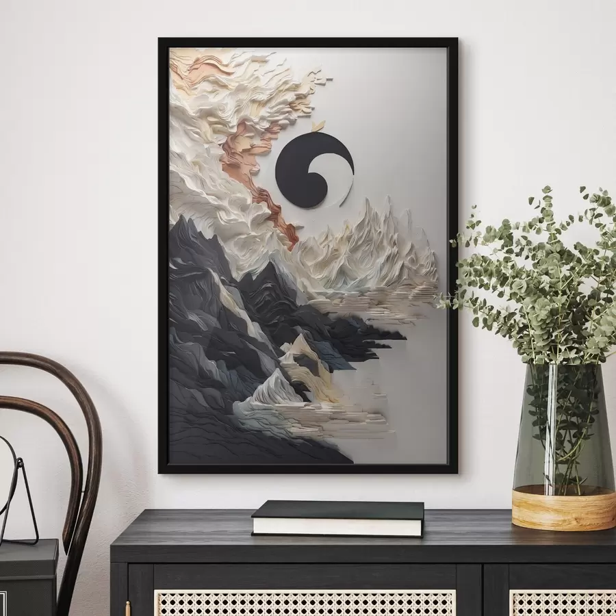 Fotobehang Abstract landschap met bergen in een papieren stijl f45482