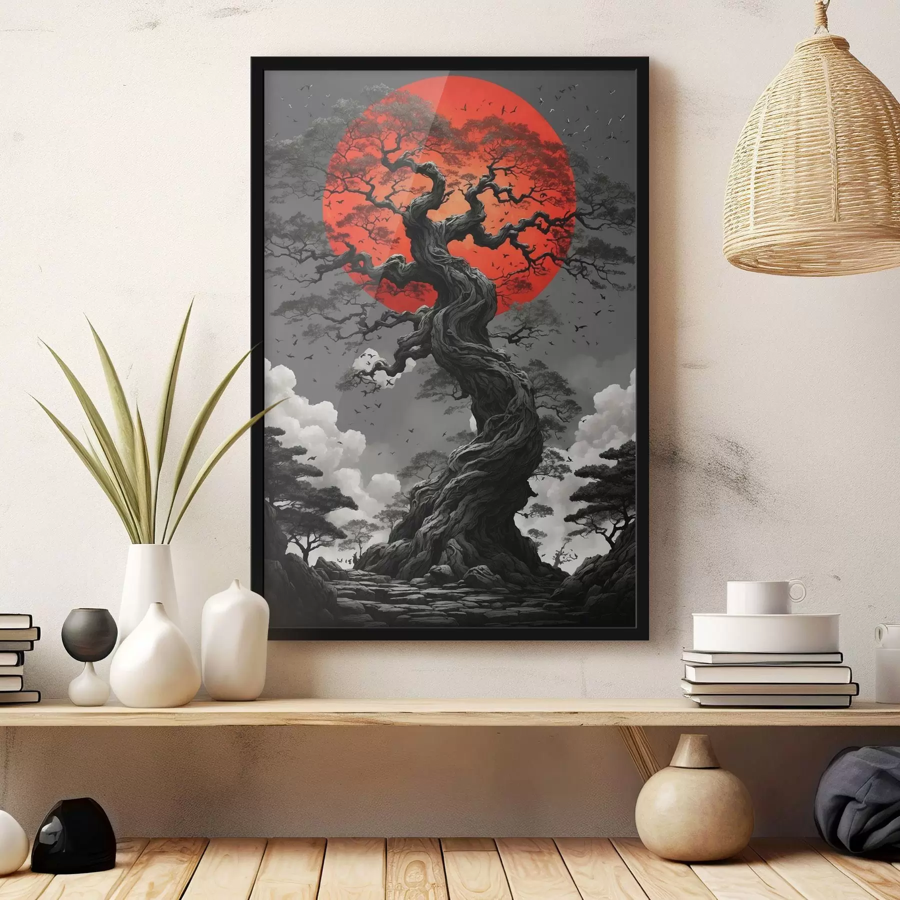 Fotobehang Abstract landschap met bergen in een papieren stijl f45485