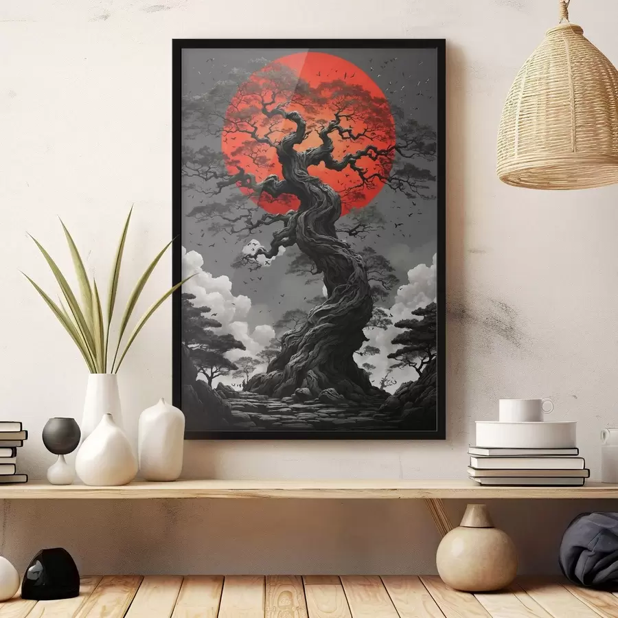 Papier peint photo Paysage abstrait avec des montagnes dans un style papier f45485