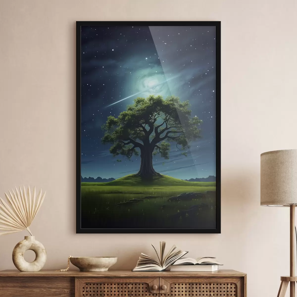 Poster Regendruppels op glas met nachtlampjes f45503