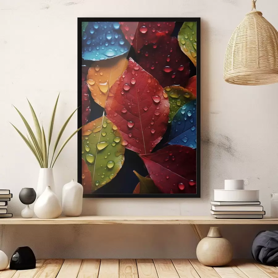 Fotobehang Kleurrijke bladeren met waterdruppels f45516