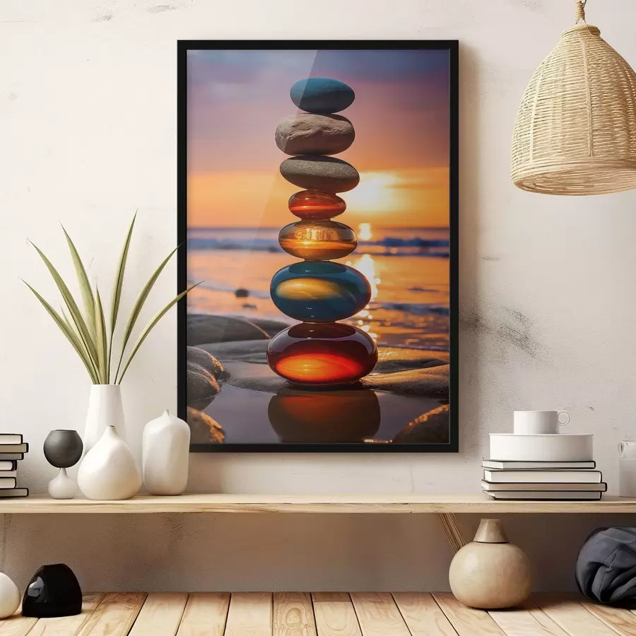 Papier peint photo Pierres empilées sur fond de coucher de soleil f45520