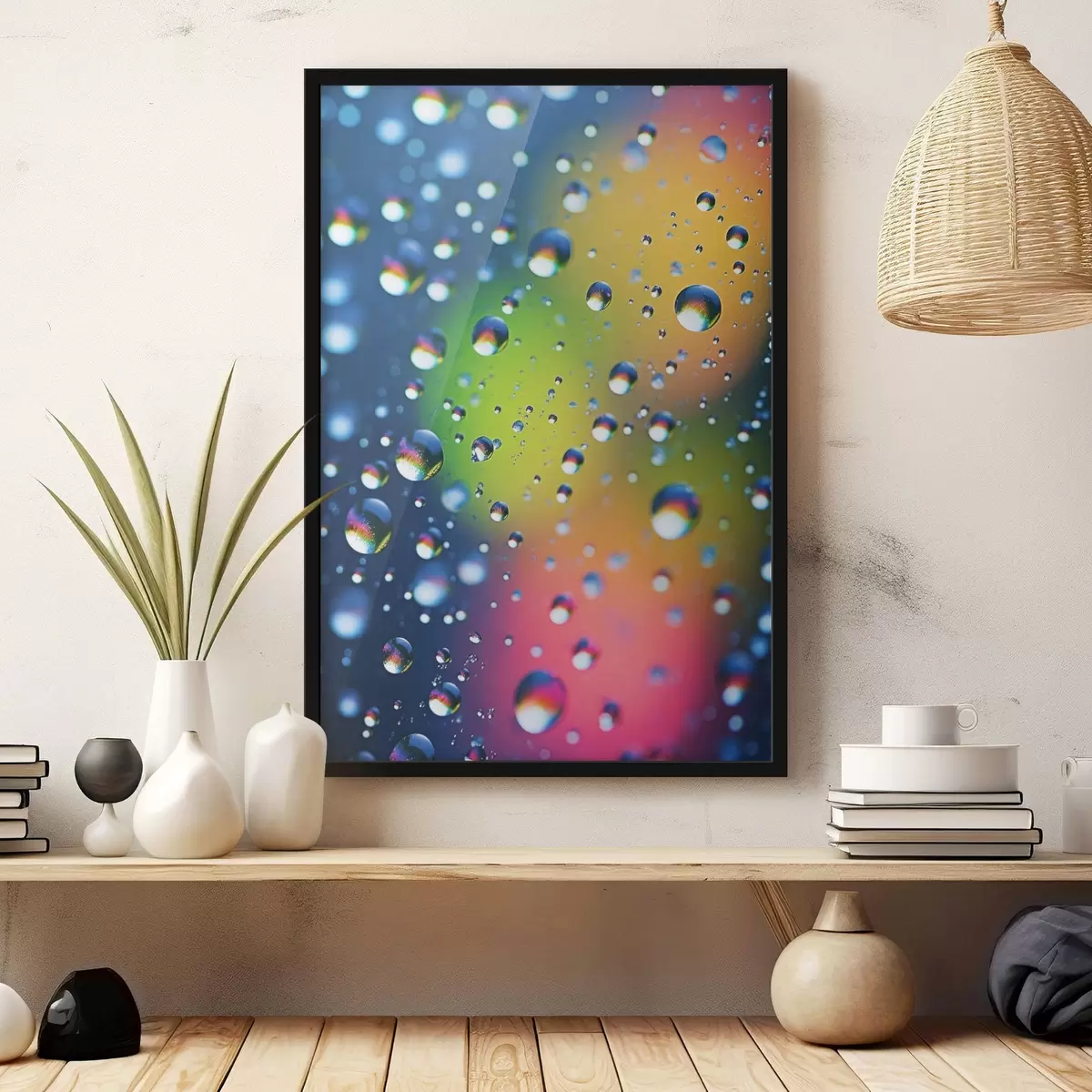 Poster Gekleurde reflecties in waterdruppels f45522