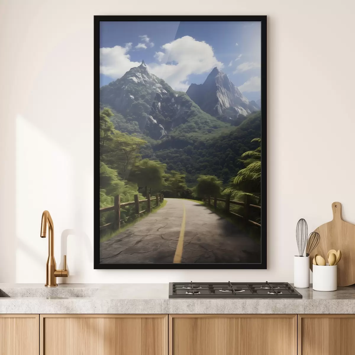 Affiche Route de montagne parmi les arbres verts f45525