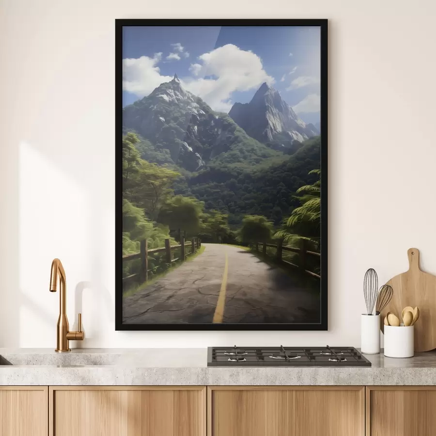 Fotobehang Bergweg tussen groene bomen f45525