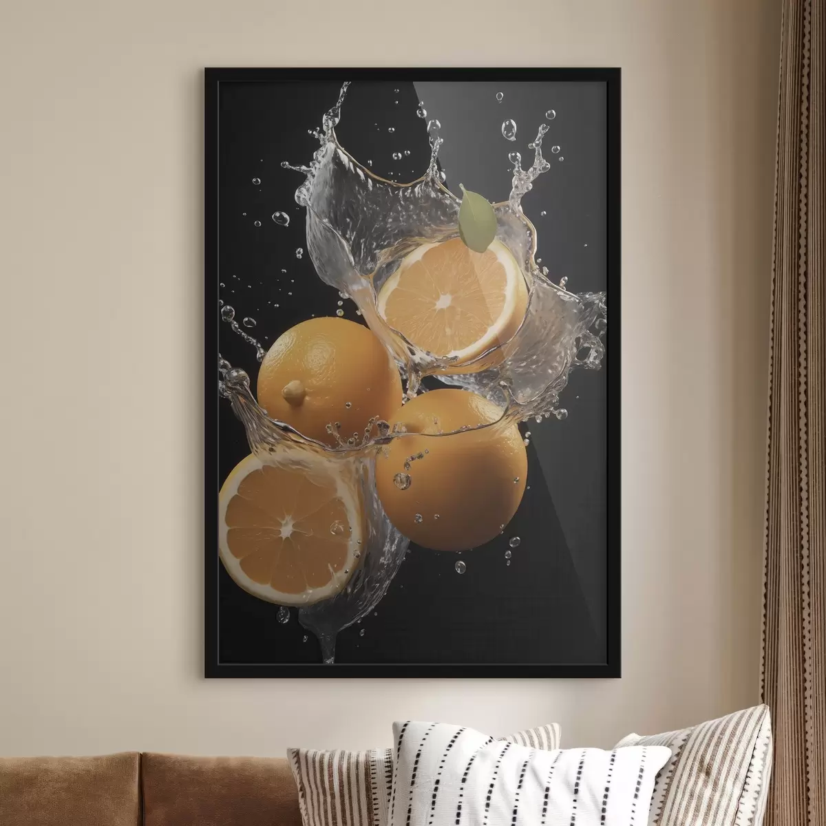 Poster Sappige sinaasappels in water spatten f45526