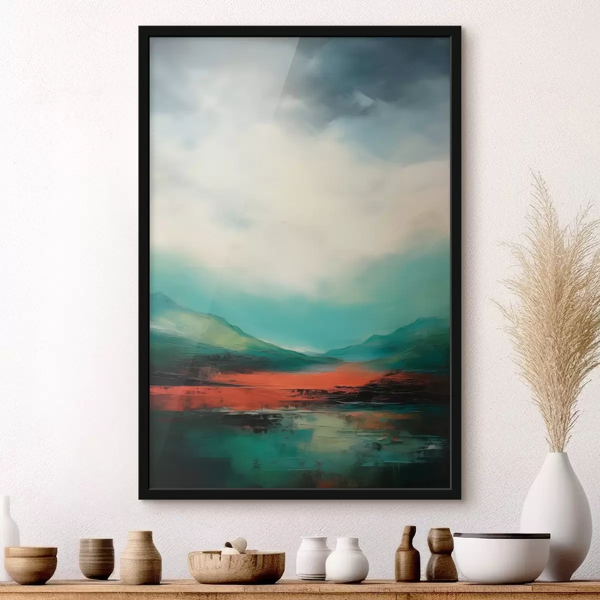 Poster Helder landschap met wolken en bergen f45626