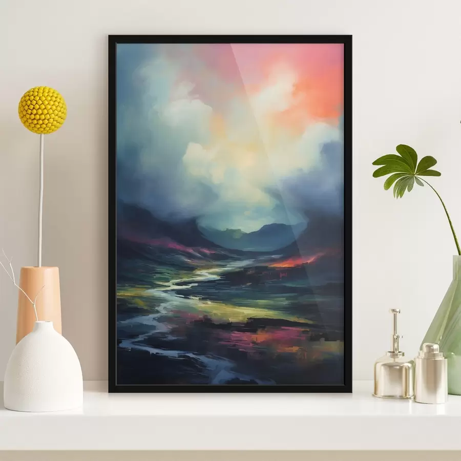 Papier peint photo Paysage abstrait avec une rivière et des montagnes f45627