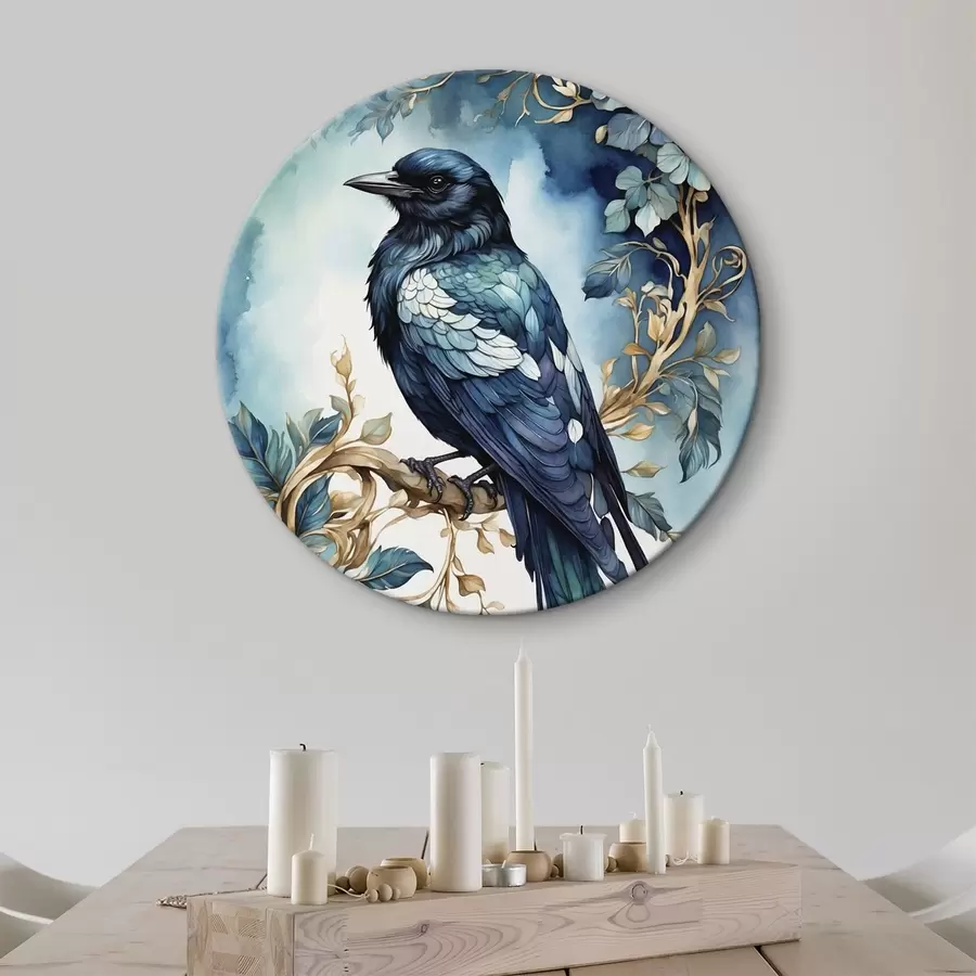  Peintures Oiseau bleu sur une branche avec des feuilles de style aquarelle r45483