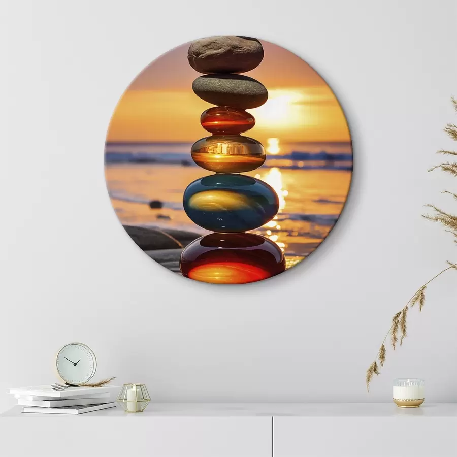  Peintures Pierres empilées sur fond de coucher de soleil r45520