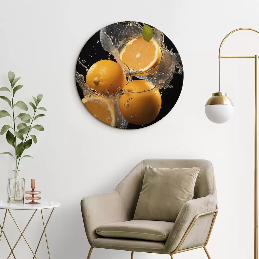  Peintures Des oranges juteuses dans des éclaboussures d'eau r45526