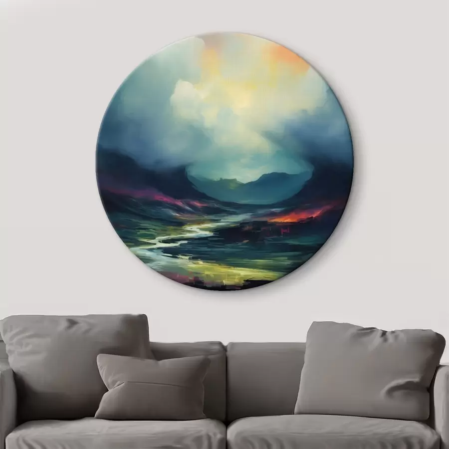  Schilderijen Abstract landschap met een rivier en bergen r45627