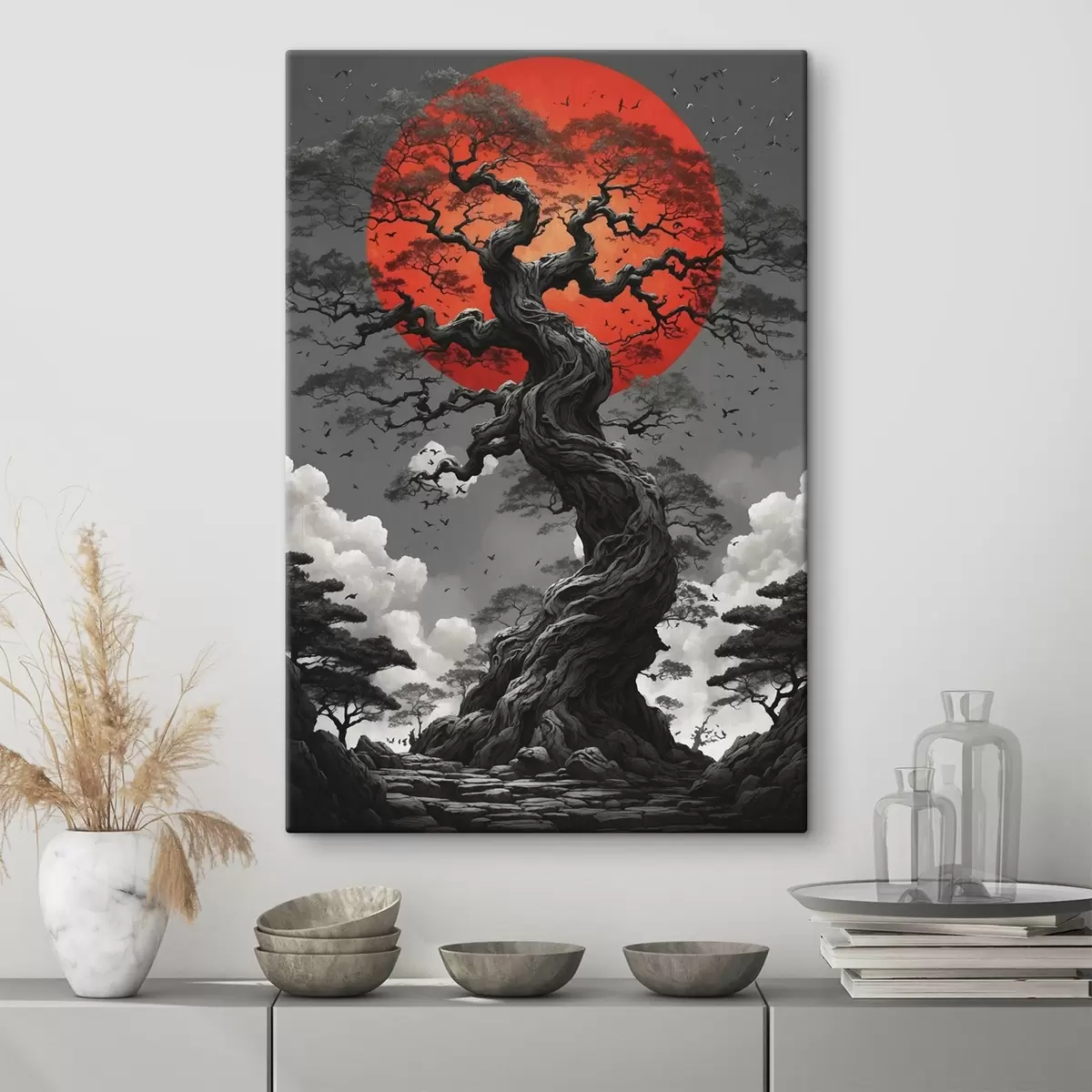  Peintures Paysage abstrait avec des montagnes dans un style papier s45485