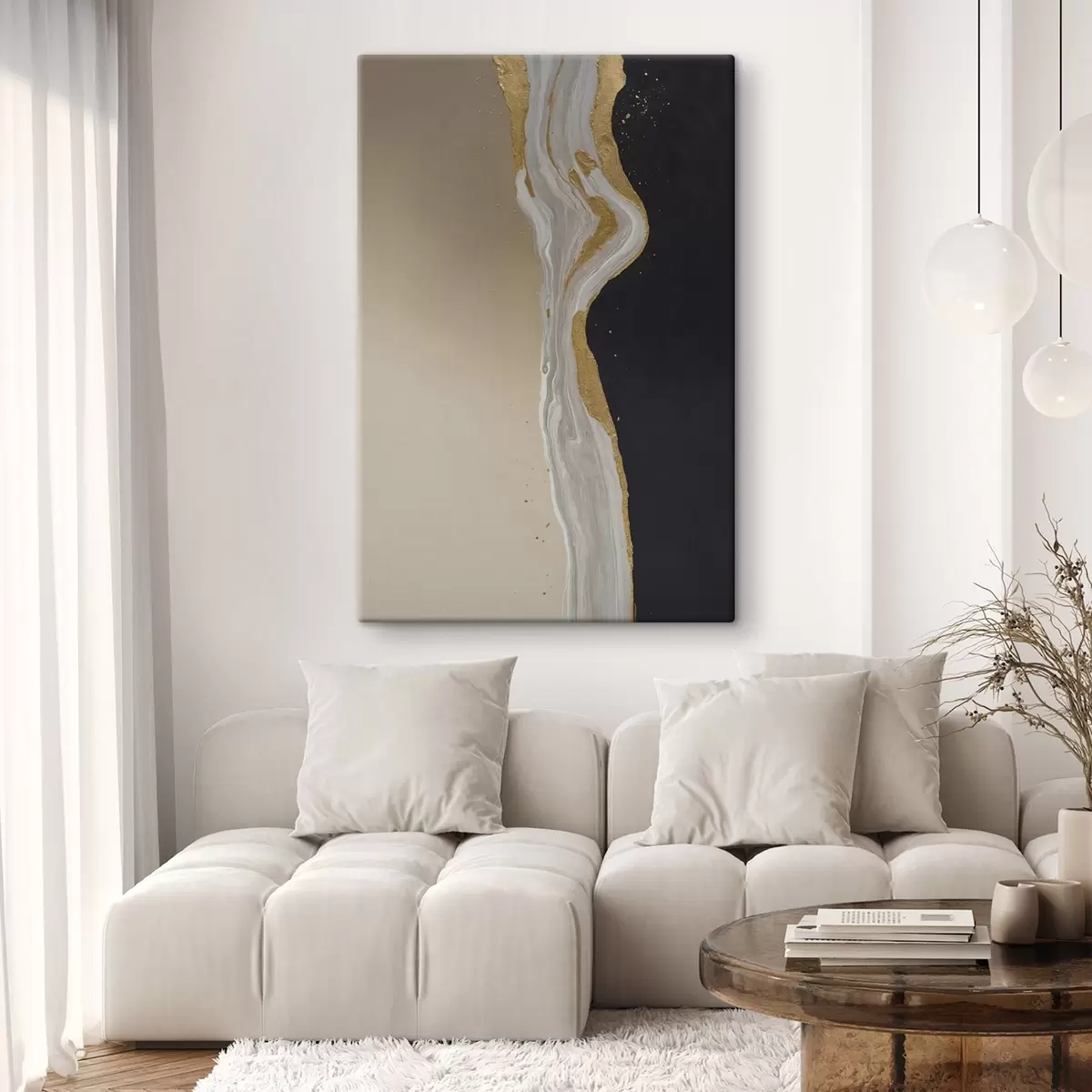  Schilderijen Crème pioenbloemen op een groene achtergrond s45494