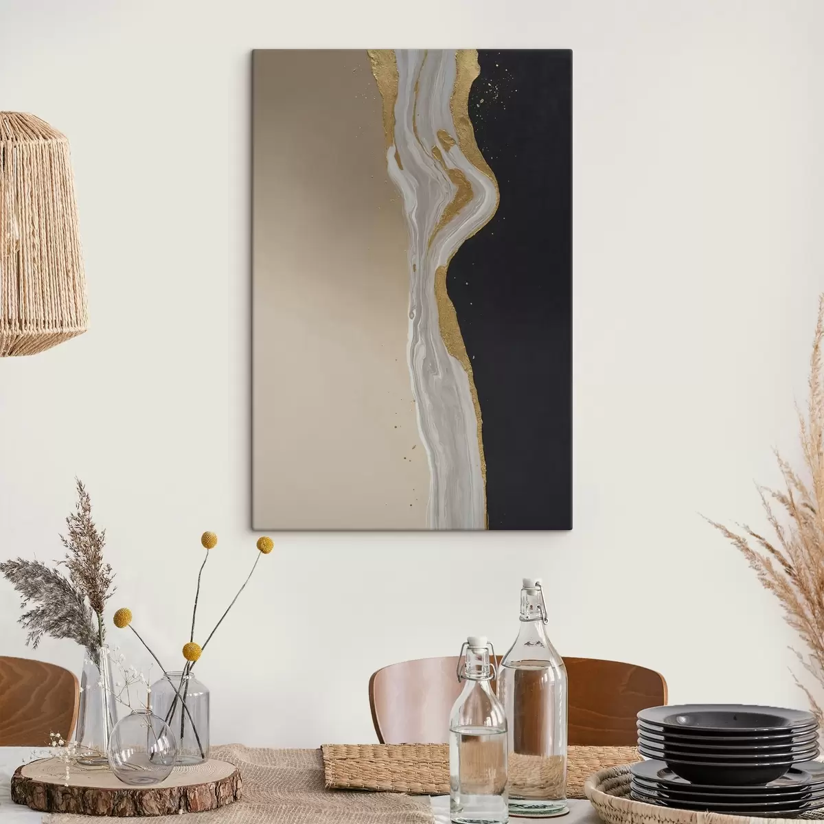  Schilderijen Crème pioenbloemen op een groene achtergrond s45494