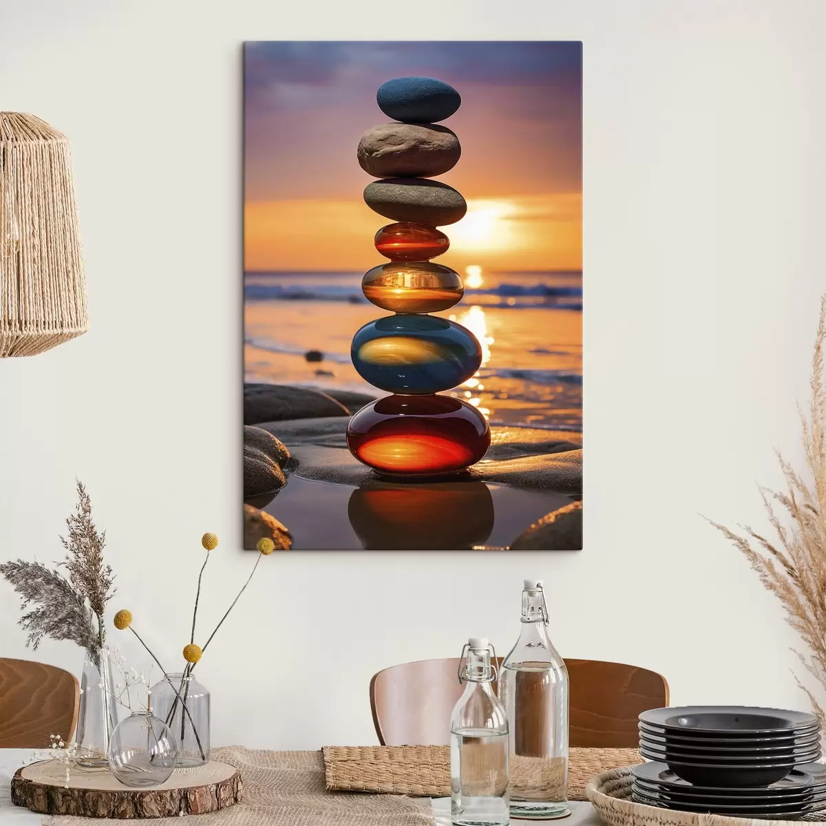  Schilderijen Gestapelde stenen tegen de achtergrond van de zonsondergang s45520