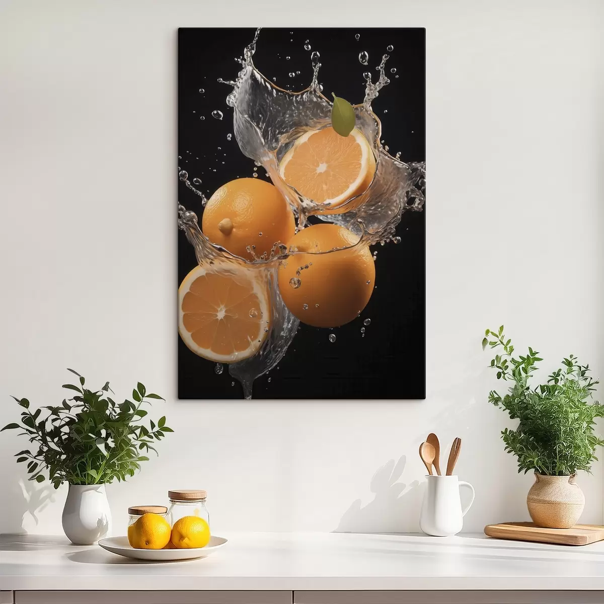  Peintures Des oranges juteuses dans des éclaboussures d'eau s45526