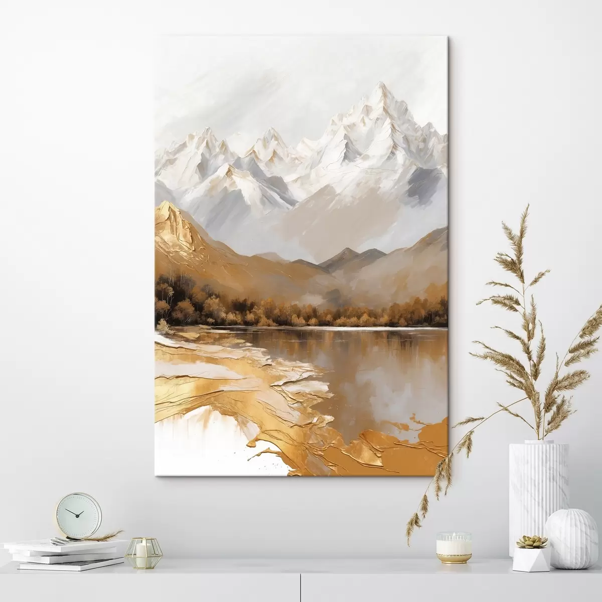  Peintures Paysage de montagne avec un lac et des arbres s45620