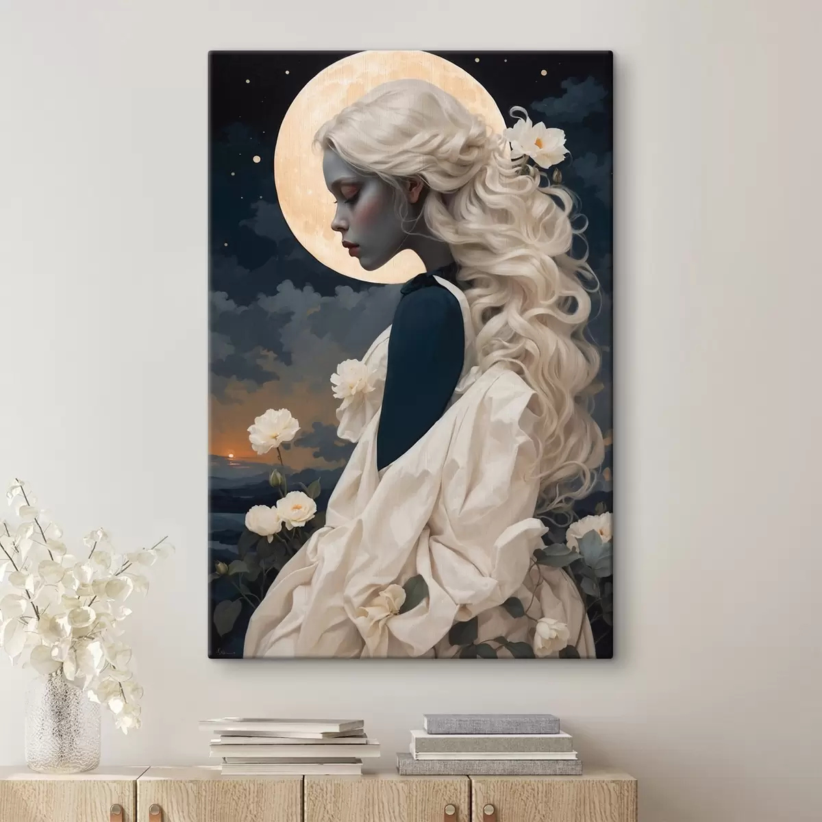  Peintures Femme aux cheveux blancs sous la lune s45622