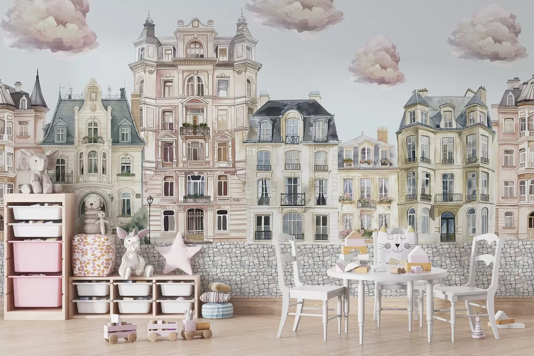 Papier peint photo Maisons colorées, nuages w04474v1