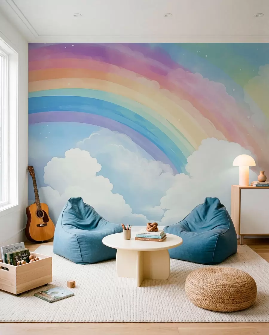 Fotobehang Regenboog boven de wolken w04487