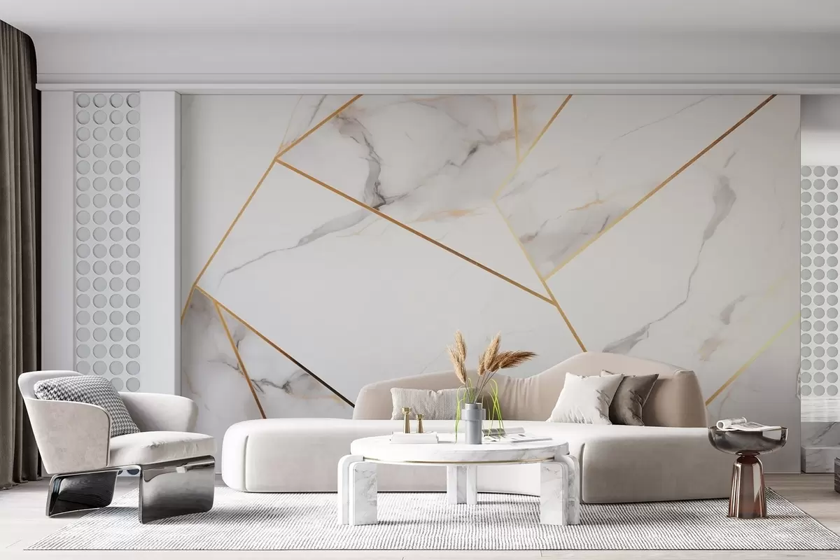 Papier peint photo Imitation d'une surface en marbre avec un motif géométrique jaune w09363