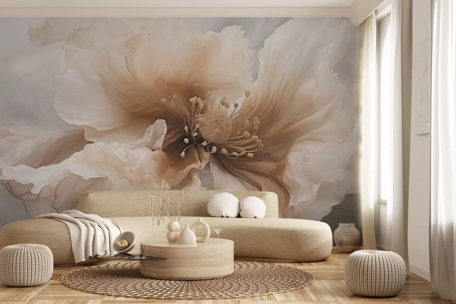 Fotobehang Delicate bloem in warme beige tinten w04446v1