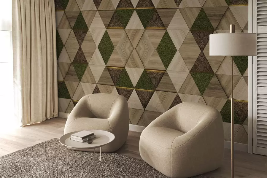 Papier peint photo Ornement géométrique en bois avec mousse w04459