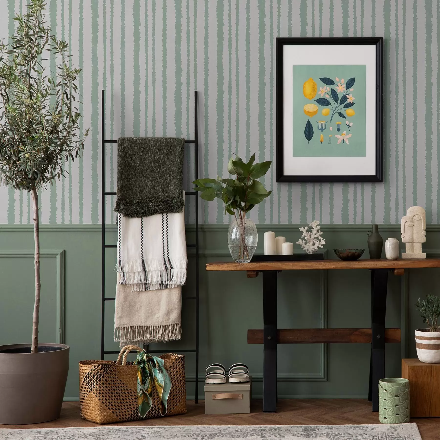 Papier peint photo Rayures menthe inégales sur fond blanc a00510