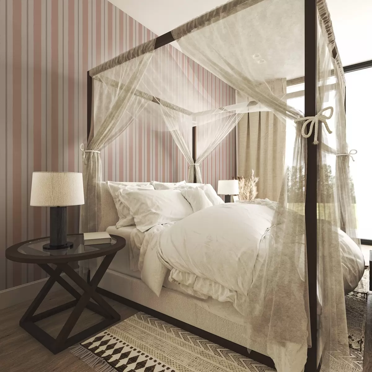 Behang Terracotta-beige brede strepen met een grijsachtig accent a00513