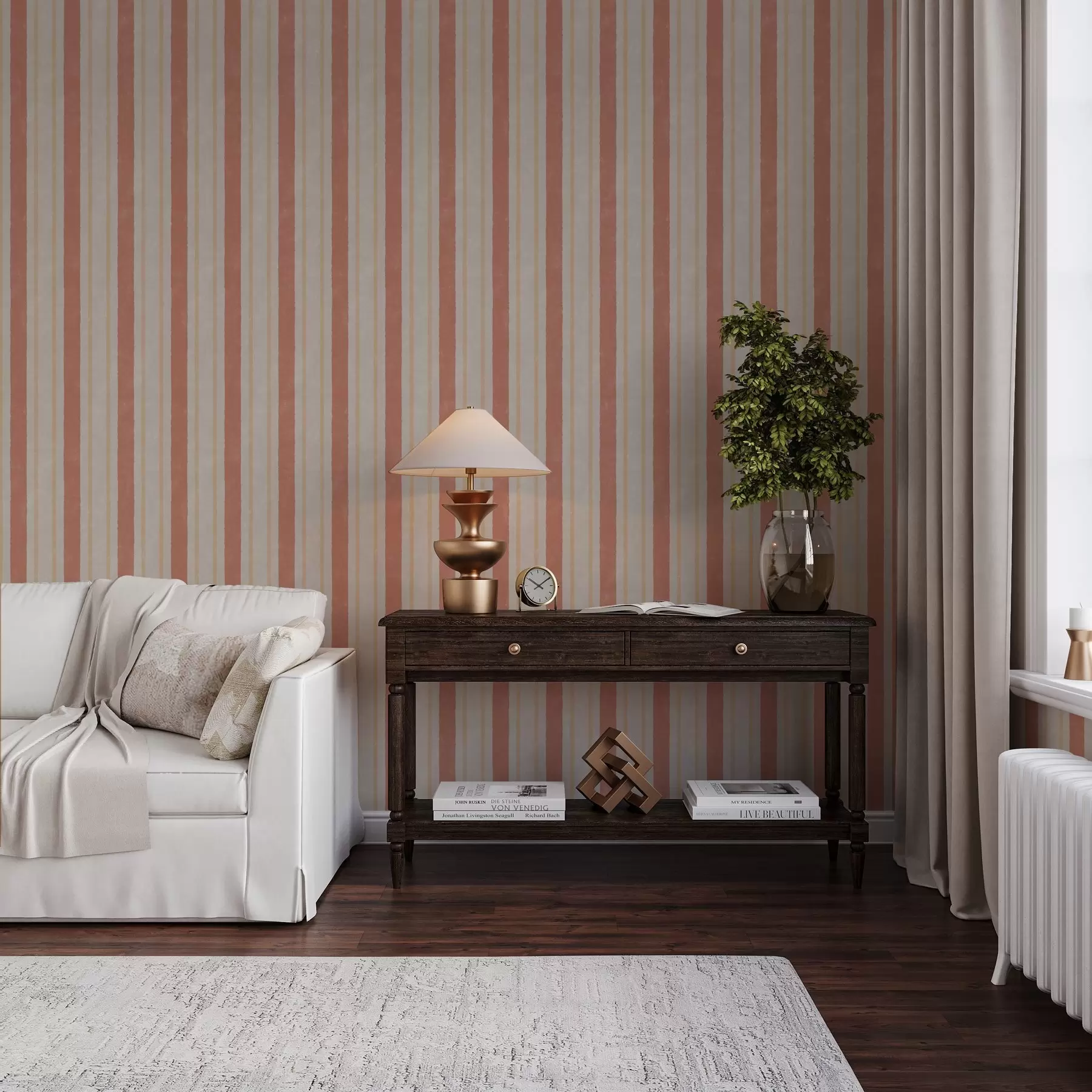 Fotobehang Brede strepen in terracotta-beige tinten a00514