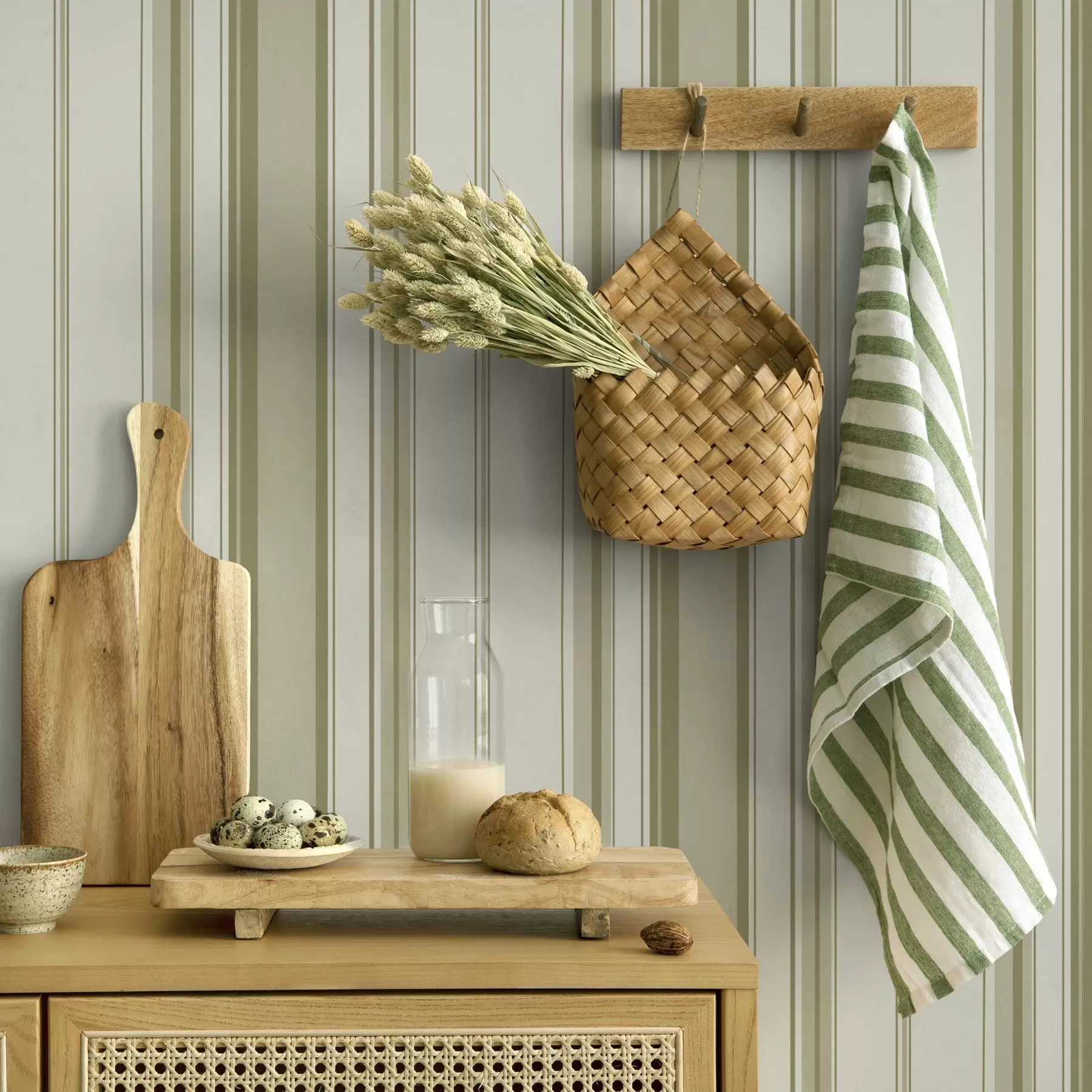 Fotobehang Crème achtergrond met grijs-beige strepen van verschillende breedtes a00521