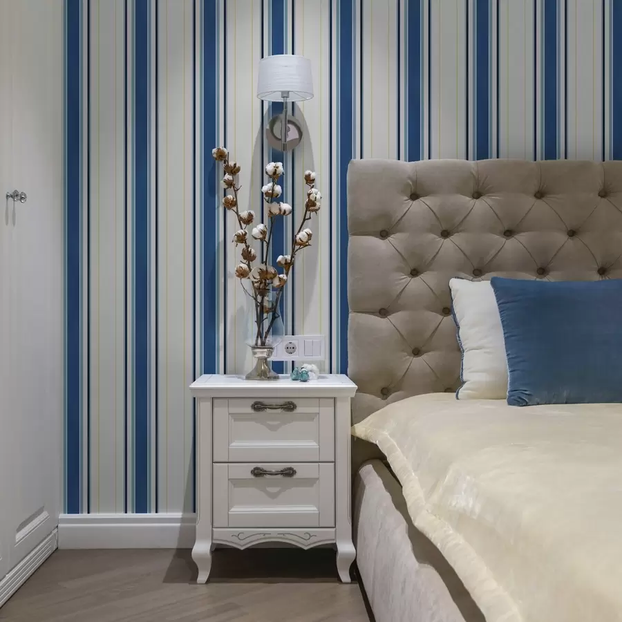 Papier peint photo Larges bandes bleues avec de fines lignes jaunes a00522