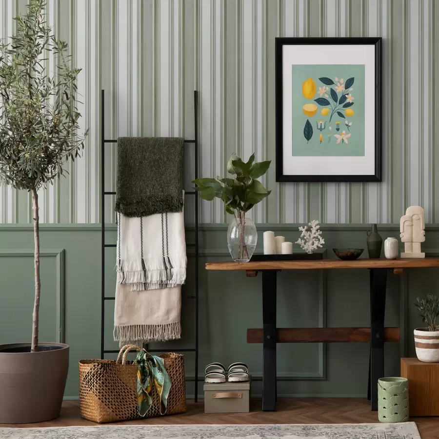 Papier peint photo Rayures vertes avec intervalles blancs et lignes fines a00526