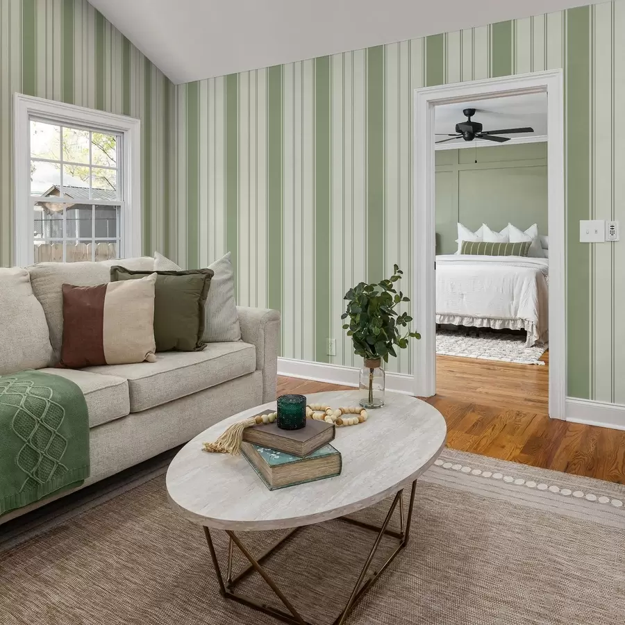 Papier peint photo Fond crème avec de larges rayures vert clair a00561