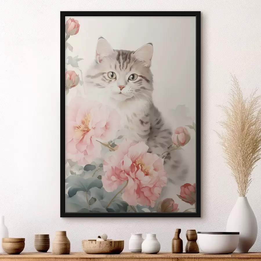 Papier peint photo Chat parmi les fleurs f45674