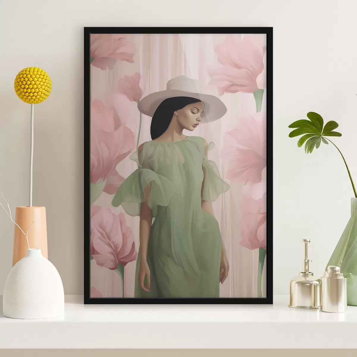 Affiche Fille au chapeau parmi les fleurs f45678