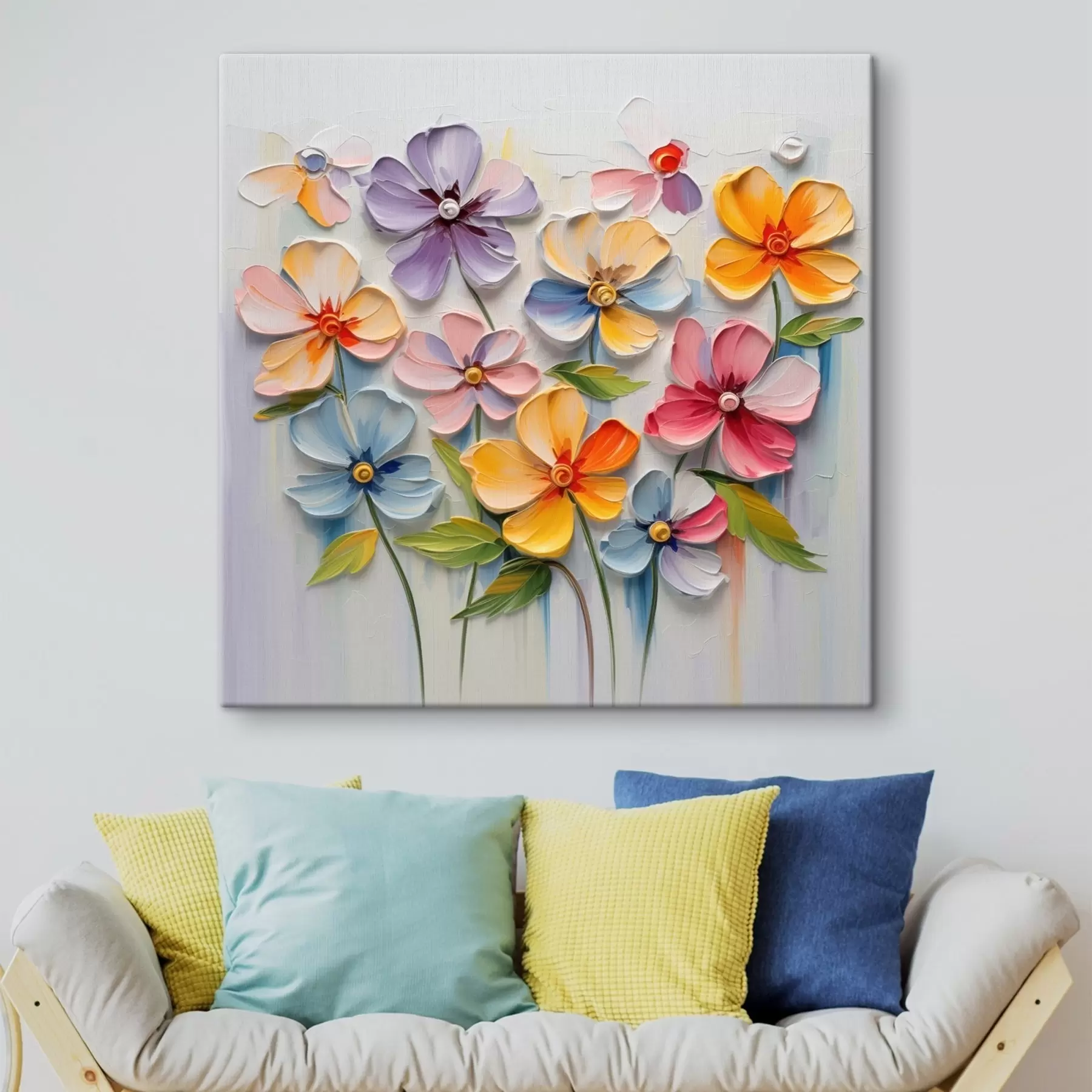  Peintures Nature morte florale : fleurs multicolores en technique d'empâtement s45598