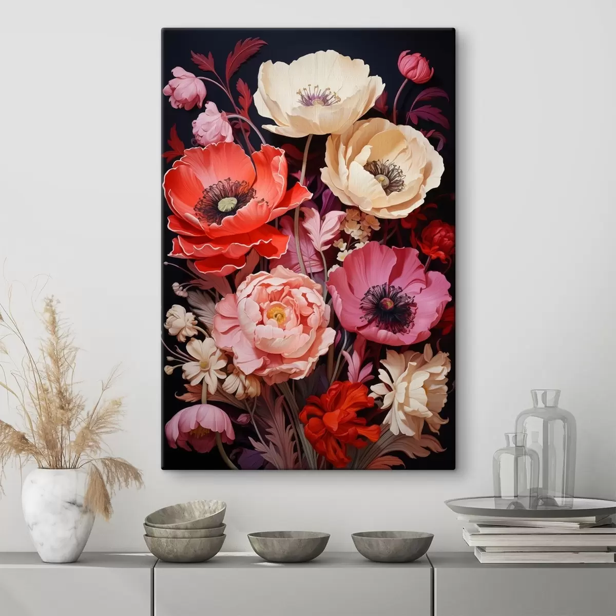  Schilderijen Boeket klaprozen in roze en rode tinten s45600